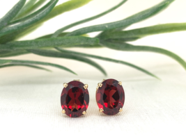 14k Oval Red Genuine Natural Garnet Stud Earrings 4.56 Carats TW (#J7294) - $450.45