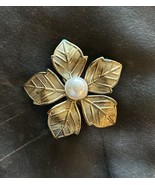 Gold Tone Faux Pearl Leaf Vintage Brooch Jewelry Lot J20 - $7.66