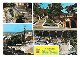 Spain Recuerdo de Barcelona Parque Guell Park Gardens Multiview Postcard 4X6 - $6.69