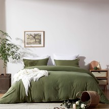 Duvet Cover Sets King Size Olive Green Double Brushed Microfiber Button Closure  - £48.75 GBP
