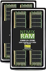 NEMIX RAM 128GB (4X32GB) DDR4 3200MHZ PC4-25600 2Rx4 ECC Registered RDIM... - $516.99