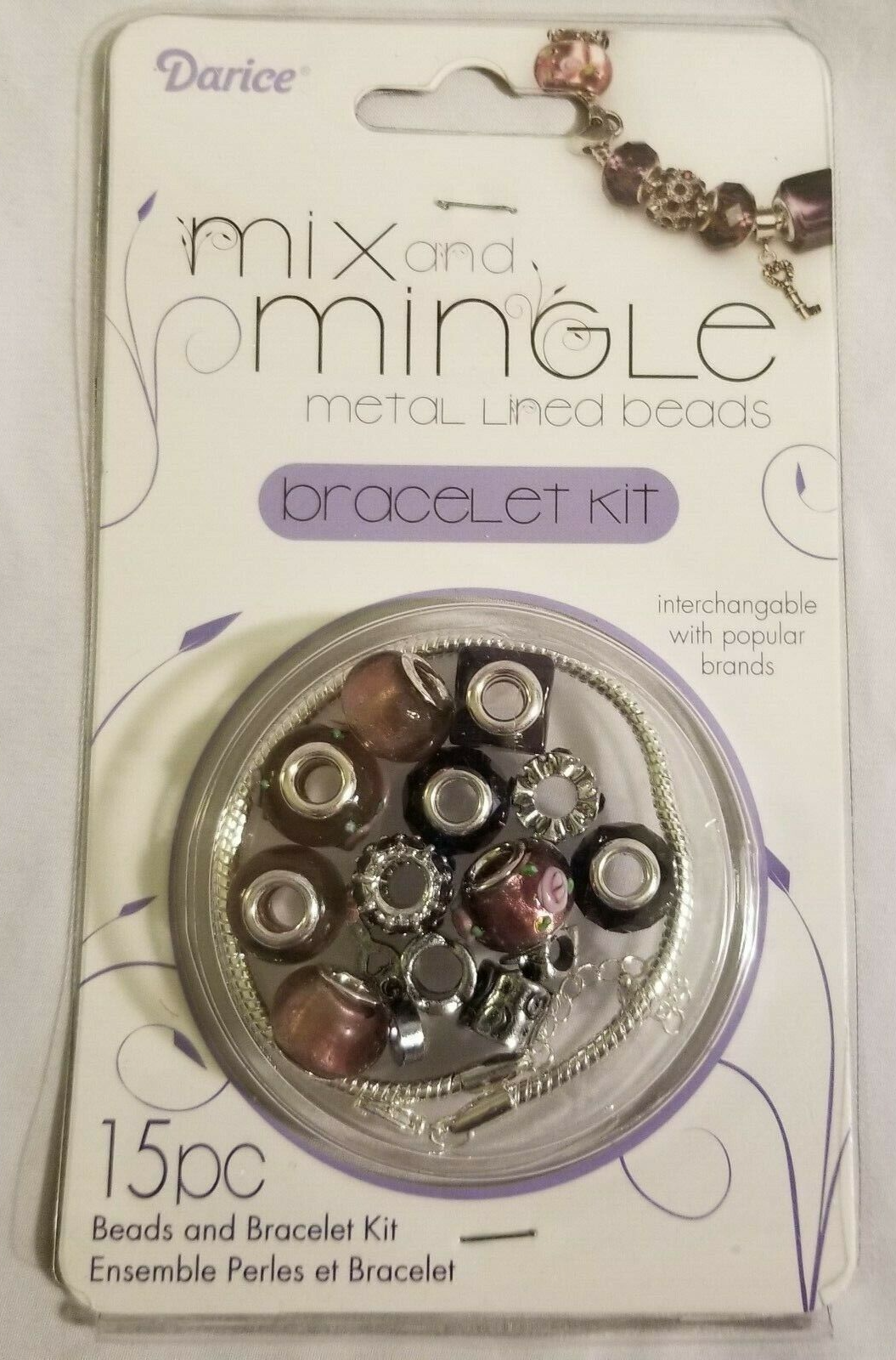 Mix and Mingle Metal Lined Beads Bracelet Kit 15 Piece Kit Interchangeable Keys - £8.57 GBP