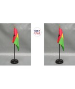 Made in The USA--2 Guinea Bissau Rayon 4&quot;x6&quot; Desk Flags with two black b... - $241.39 MXN