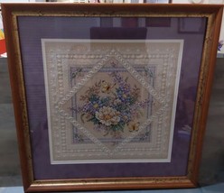 Butterfly Garden Finished Cross Stitch Embroidered Framed Matted Picture Vintage - £91.43 GBP