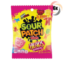 6x Bags Sour Patch Kids Big Heads Assorted Flavor Soft &amp; Chewy Gummy Candy | 5oz - £17.86 GBP