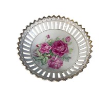 Vintage Pink Rose with Leaves Gold accents lace design Candy Dish - £13.24 GBP