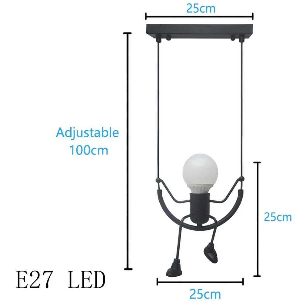  nordic little man spider hanging lamp iron swing lamps retro loft lighting led fixture thumb200