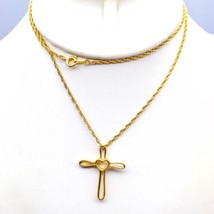 Vintage Open Heart Cross Pendant Necklace, Gold Tone with Sleek Design on Chain - £25.12 GBP