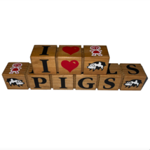 Wooden Block Sign I Heart Pigs Dolls Cows Bears Interchangeable Shelf Decoration - £15.01 GBP