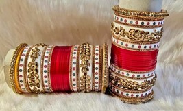 Indian Bollywood Traditional Red Bangles Chudi Chuda Bridal Kundan Jewelry - £60.56 GBP