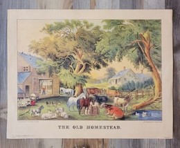 Vtg Currier &amp; Ives Print &quot;The Old Homestead&quot; 14&quot; x 11&quot; Donald Art Co 1970s - £15.56 GBP