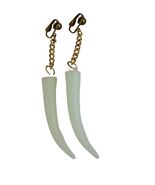 Vintage Glow in the Dark Dangle Earrings Cream Fang Drop Clip On 4 Inch - $24.30