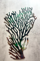 Coral Branch Large Fan - Metal Wall Art - Copper  Green 12" x 8" - £22.27 GBP
