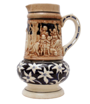 Antique Large Stoneware Pitcher Drinking Hunting Scene Great Color Made in Japan - £37.49 GBP
