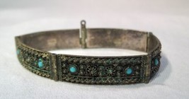 Vintage Sterling Silver Turquoise Panel Bracelet K1546 - $38.61