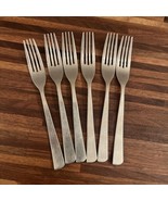 Mikasa Symmetry 18-8 Stainless 6 Salad  Forks 7”Asymmetric Handle China - $28.45
