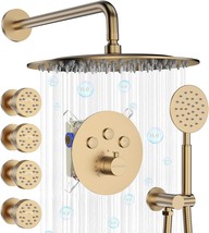 Bostingner Shower Jets System Wall Mount 12&quot; Round Rainfall, Brushed Gold. - £480.59 GBP