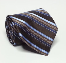 MICHAEL KORS Men Dress Silk Tie Brown Blue White Stripes 3.5&quot; wide 60&quot; long  - £22.97 GBP
