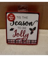 Coaster Set Christmas 10 Pc Set For Drinks Tis The Season To Be Jolly 4&quot;... - $4.89