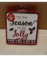 Coaster Set Christmas 10 Pc Set For Drinks Tis The Season To Be Jolly 4&quot;... - £3.90 GBP