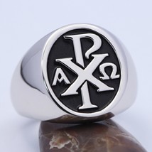 Chi Rho ΧΡ Alpha Cross chrismon Jesus Sacred labarum Sterling Silver Ring - £131.16 GBP