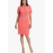 London Times Faux Wrap Jersey Stretch Dress | Sz 16, Coral Pink - £22.39 GBP