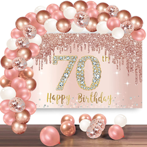 Happy 70Th Birthday Banner Backdrop Decorations with Confetti Balloon Garland Ar - £23.18 GBP