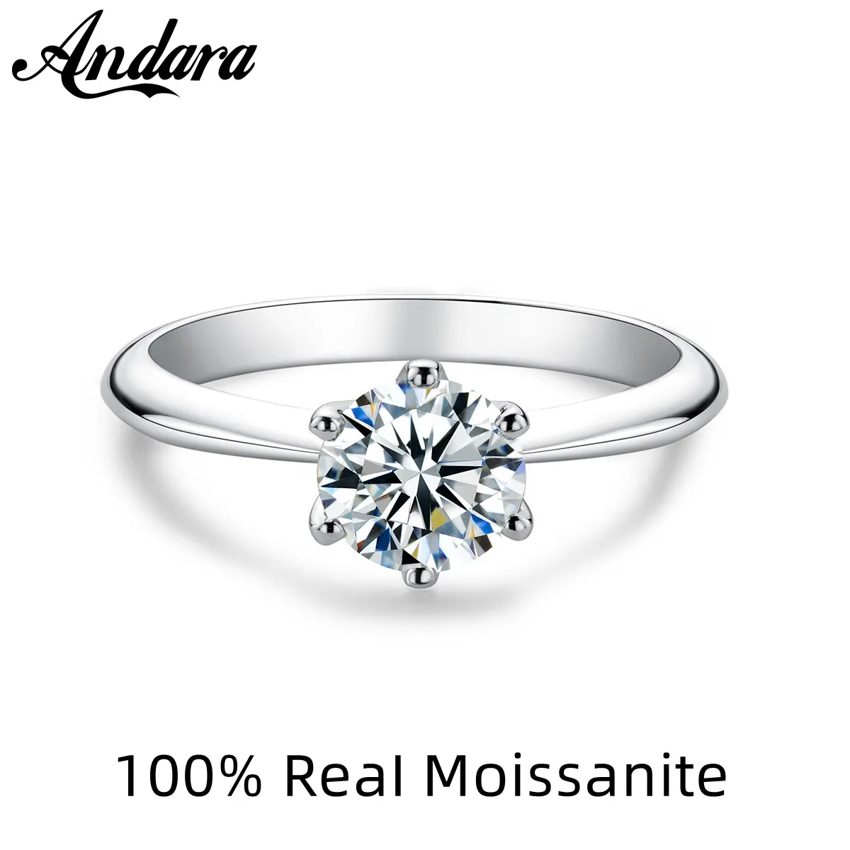 Andara GRA Certified 0.5/1/2/3CT Moissanite 925 sterling silver Ring  Round Lab  - £75.12 GBP