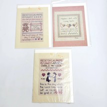 Robin Rowe Sampler Cross Stitch Cards Patterns 3 Piece Lot Birth Wedding - $14.83
