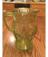 Vintage Pitcher Uranium Green Vaseline Depression Glass Diamond Pattern ... - $46.31