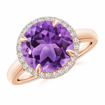 ANGARA Round Amethyst Cathedral Ring with Diamond Halo for Women in 14K Gold - £861.97 GBP