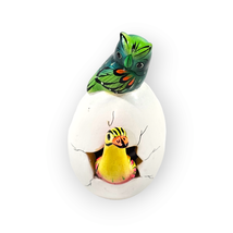 Hatched Egg Pottery Bird Green Owl Yellow Swan Mexico Hand Painted Signed 272 - £11.60 GBP