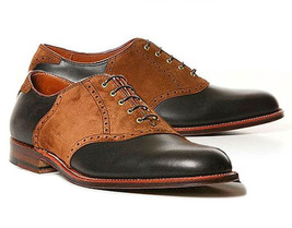 Men Two Tone Black Brown Derby Plain Rounded Toe Genuine Leather Shoes US 7-16 - £108.71 GBP