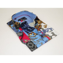 Men's Sports Shirt by MIZUMI Medallion Floral Printed Short Sleeves M647 Blue image 3