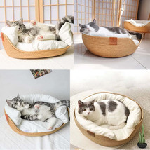 YOKEE Pet Cat Mat Dog Bed Sofa Handmade Bamboo Weaving Four Season Cozy ... - £54.02 GBP+