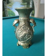 BRASS INDIAN VASE ELEPHANTS CAT ENGRAVED  - $105.92