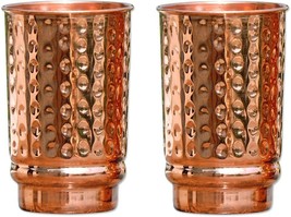Set of 2 Hammered Pure Copper Tumblers Copper Cups for Ayurveda Health Benefits - £13.30 GBP