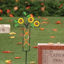 Harvest Memorial Cross Garden Stake Sunflower Metal Cemetery Grave Relig... - $16.80