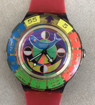 Vintage 90s Swatch Blue Whale Neon Rainbow Multicolor Swiss Wristwatch W... - $197.99