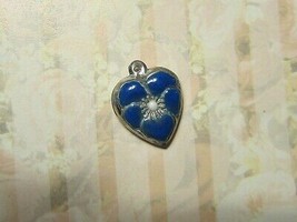 Vintage Sterling silver enameled puffy heart charm- COBALT BLUE pansy - £23.12 GBP