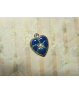 Vintage Sterling silver enameled puffy heart charm- COBALT BLUE pansy - $29.00