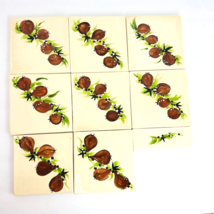 Vintage HandMade Ceramic 5x5 Wall Tiles Hand Painted Fired Plums Figs Beige 7 Pc - £31.31 GBP