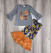 NEW Boutique Sunflower Love Girls Bell Bottoms Outfit Set Valentine&#39;s Day - £3.80 GBP+
