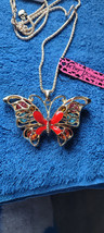 New Betsey Johnson Necklace Butterfly Red Shiny Collectible Decorative Nice - £11.98 GBP