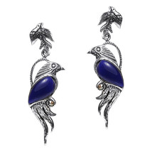 Mythical Phoenix Bird Blue Lapis Wing Marcasite .925 Silver Earrings - £15.86 GBP