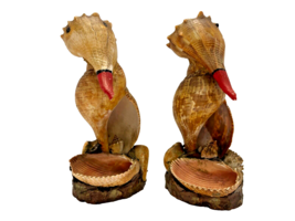 2 Sea Shell Art Sculpture Birds Seashells Figurines 7.5 Inches Tall Vtg Estate - $36.33