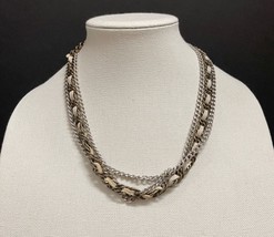 Gina Collection Triple Strand Leather and Chain Brooch Clasp Necklace - $213.82 MXN
