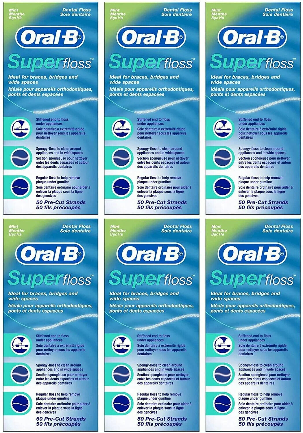 300 Oral-B Super Floss Pre-Cut Strands Dental Floss Mint, 50ct each  (pack of 6) - £18.55 GBP
