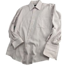 Jhane Barnes Men Shirt Long Sleeve French Cuff Pink Button Up 15 32/33 M... - $9.87