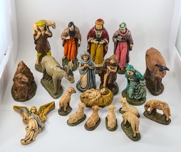 Christmas Nativity Set Ceramic 19 Pieces Hand Painted Size Tallest 7.5&quot; Vintage - £78.21 GBP